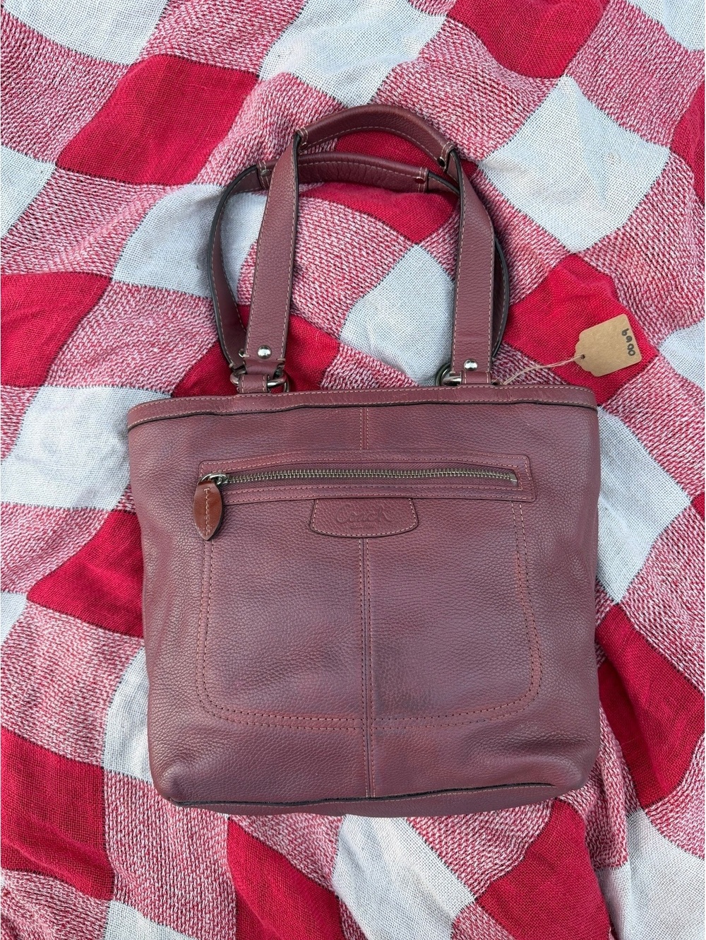 Coach Penelope Dusty rose mauve purple pebble leather tote bag purse silver